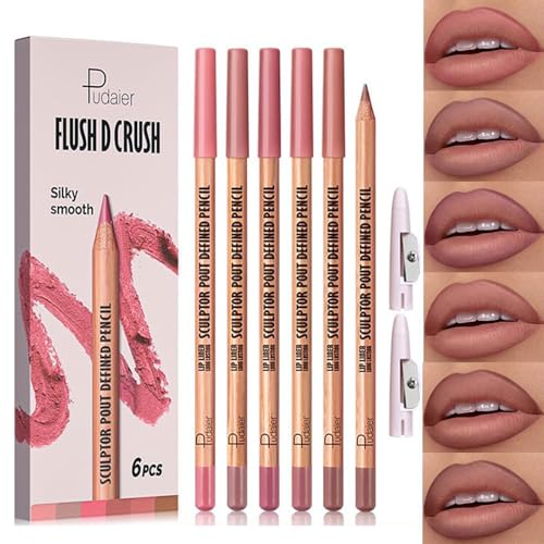 BestLand 6Pcs Rosy Nude Harmony Lip Liner Set, Long-Lasting Creamy Lip Combo Sets for Soft Pink, Rose &amp; Mauve Nude Looks, Silky Smooth Formula, Smudge-Proof Definition for Fuller, Natural Ombre Lips