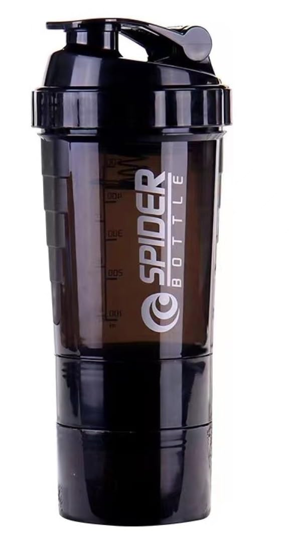 Inditradition Spider Gym Shaker Bottle, Shakers for Protein Shake with 2 Storage Compartment, Gym protein shaker for workout (Food-Grade Plastic, 500ml, Pack of 1, Black)-image-42