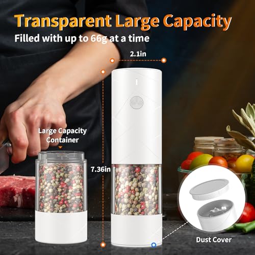 2Pack Electric Salt and Pepper Grinder Set USB Rechargeable with Warm LED Light, Adjustable Coarseness Lidaop Large Capacity Automatic Salt Pepper... - Image 5