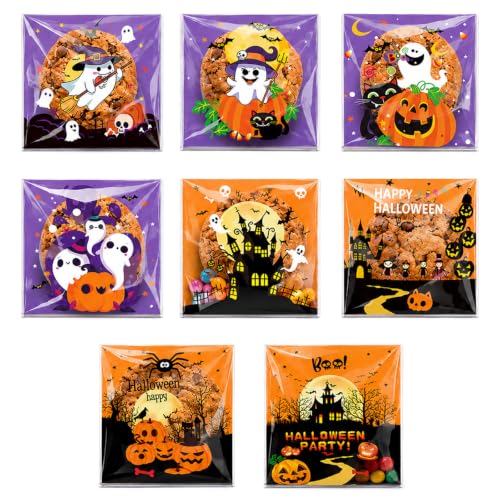 200 Pcs Halloween Sweet Bags Cellophane Trick or Treat Bags Self Sealing
