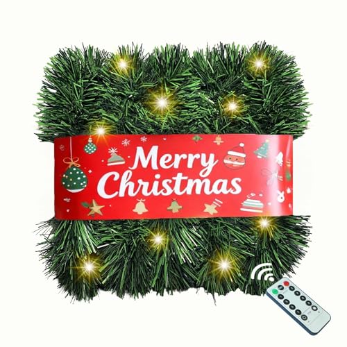 Christmas Garland with Lights, 30 Feet 50 Led Battery Operated