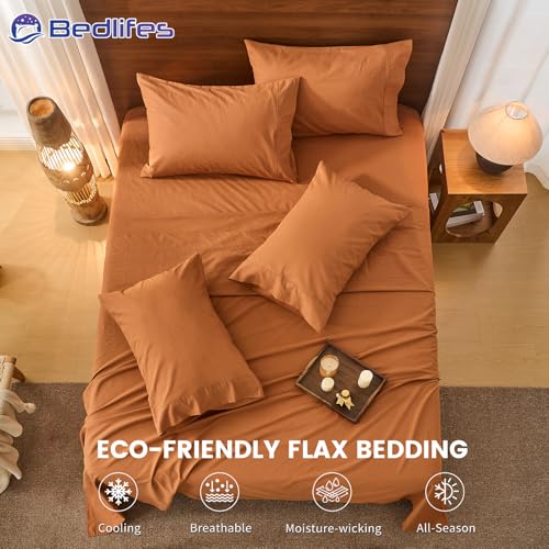 Image of Bedlifes 100% French Linen King Bed Sheet Set - 16 inch Deep Pocket, 4-Piece | Soft & Durable, Breathable & Cooling, Pure Flax Linen, OEKO-TEX Certified, Moisture-Wicking, Easy Care, Machine Washable