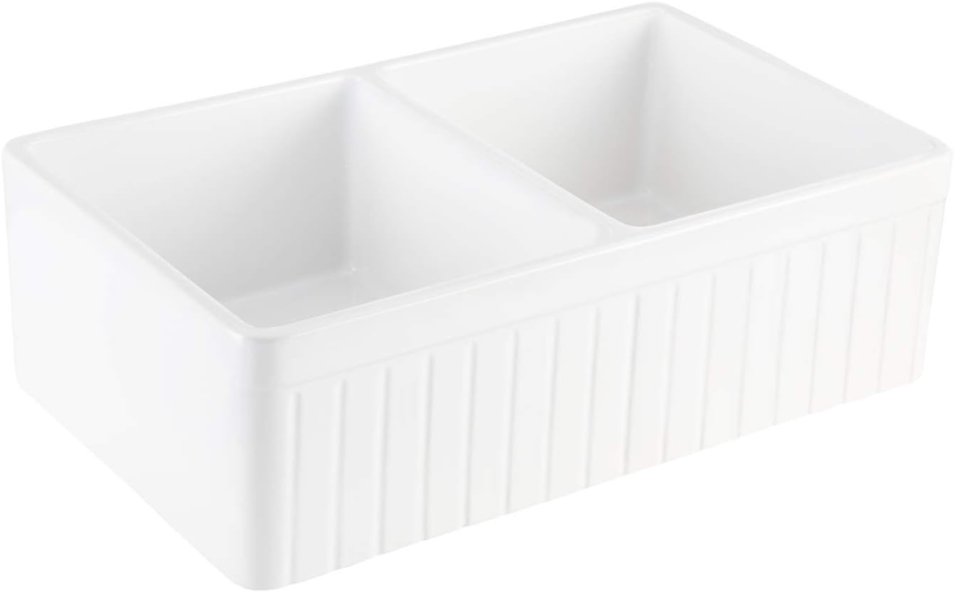Signature Hardware 447392 Curington 33" Farmhouse 50/50 Double Basin Fireclay Kitchen Sink