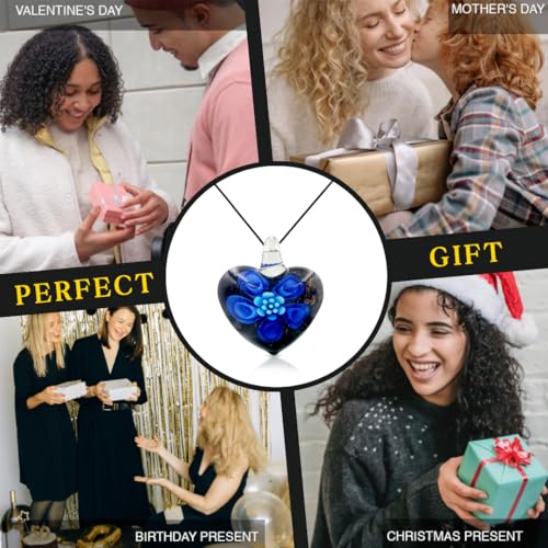 Besheek PEN5549 Handmade Murano Inspired Blown Glass Lampwork Art Flower And Heart Necklace Pendant thumb #5