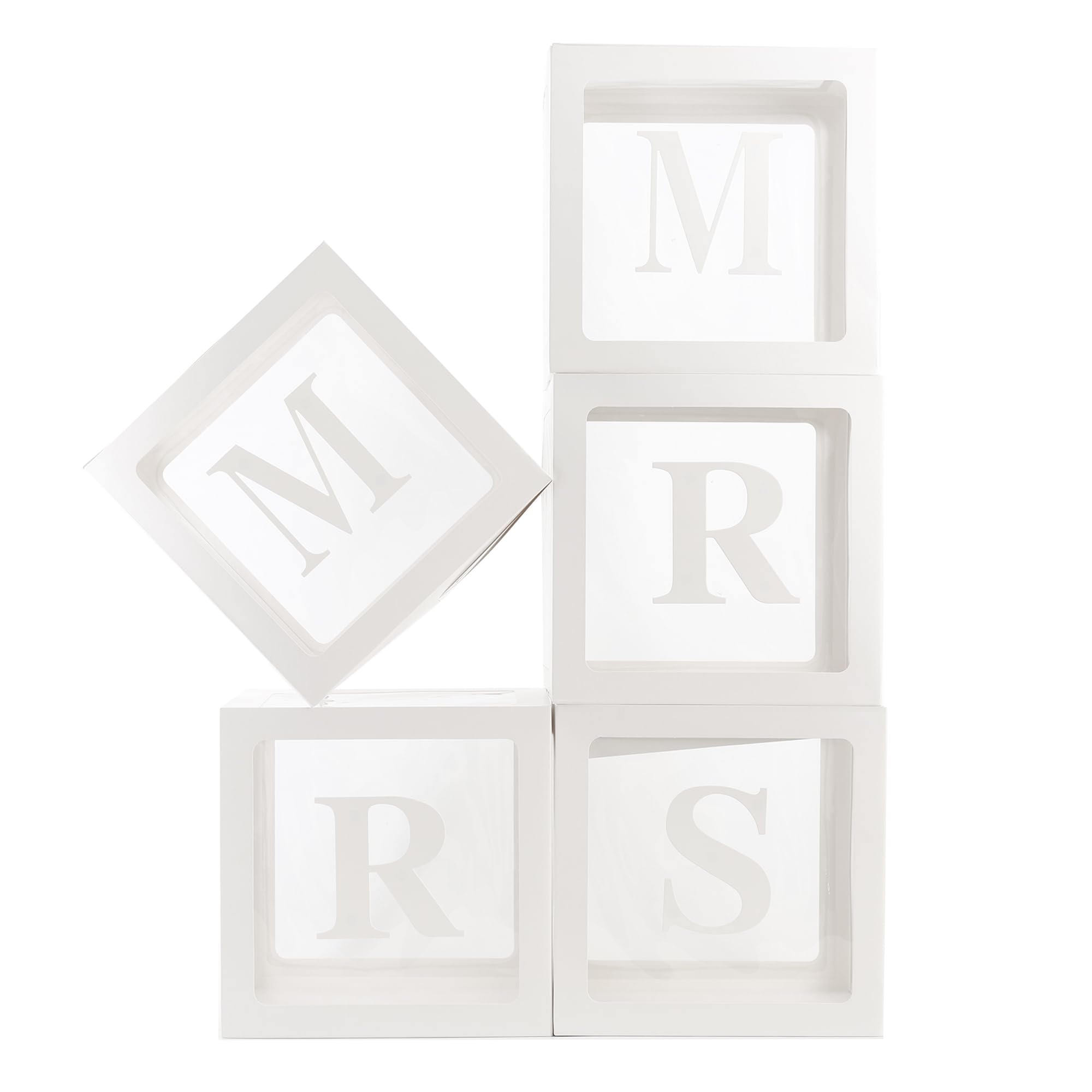 White MR MRS Balloons Boxes with 5 PCS Clear Balloon Boxes for Wedding Engagement Bride Singles Parties Decorations