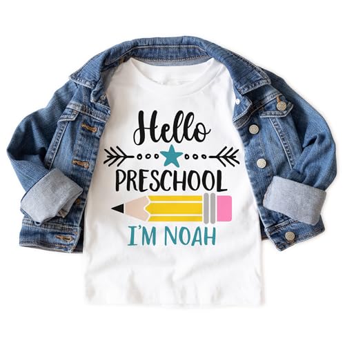 Hello Preschool Personalized Shirts For Boys - Custom Name Back To School Pencil Outfit - Cute Gift For First Day Of School Announcement - Natural Toddler & Youth T-Shirt3