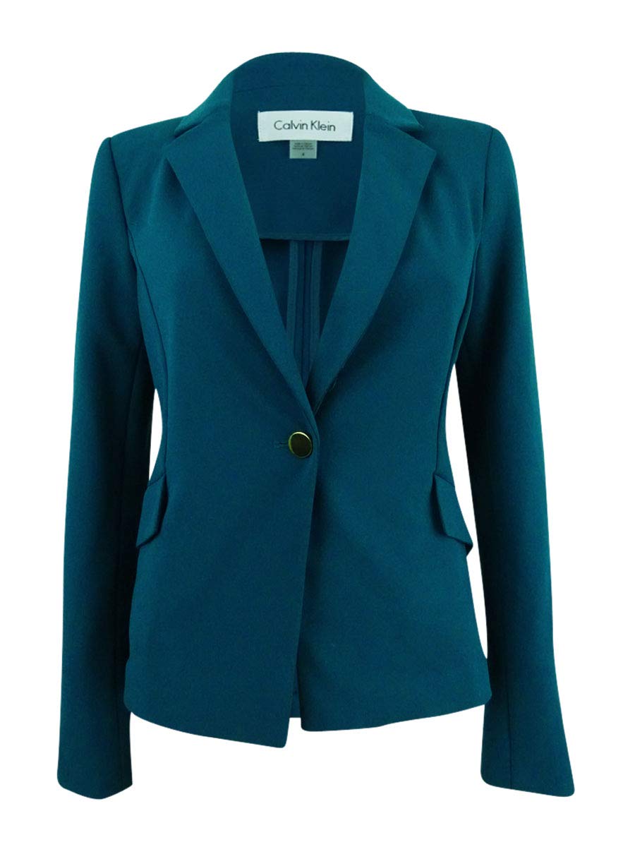 Calvin Klein Womens Plus Crepe Office Wear One-Button Blazer Blue 18W