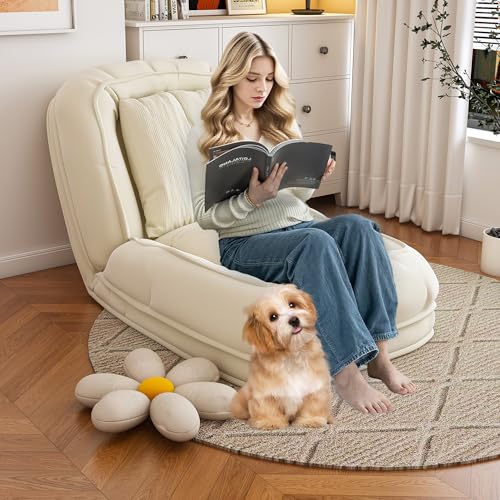 Human Dog Bed for Adults and Pets, Upholstered Foldable Lazy Sofa Bed with 5 Adjustable Positions, Corduroy Floor Sofa Bed with 2 Pillows, Convertible Recliner for Living Room, Reading Corner