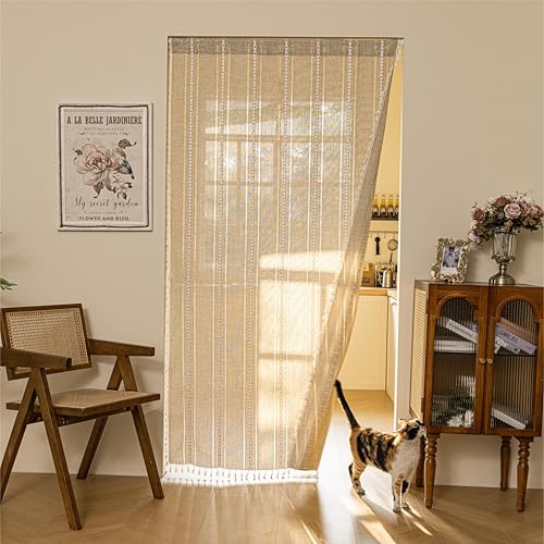 Sutuo Home Boho Door Curtains for Doorway, Bohemian Semi Blackout Curtains Privacy Embroidery Drape Decor for Temporary Room Dividers Bedroom Living Room, Rod Pocket 1 Panel 37