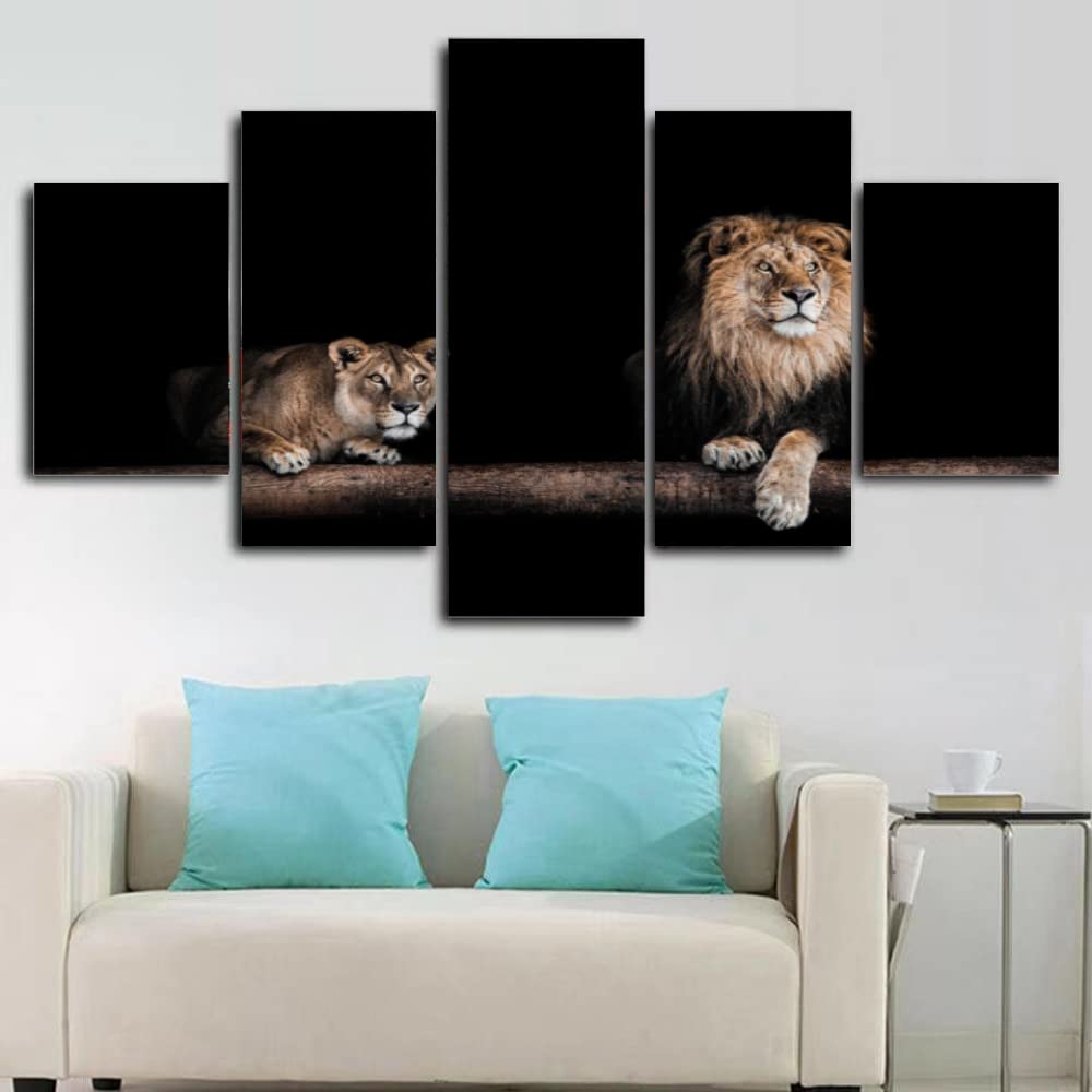 RAPSANI 5 teiliges wandbild Tiere 5 stück leinwand wandkunst,5 teilig leinwand wanddeko wohnzimmer,leinwanddruck 5 teilig bilder wohnzimmer modern groß,mit rahmen,Löwen,xxl 150x80cm