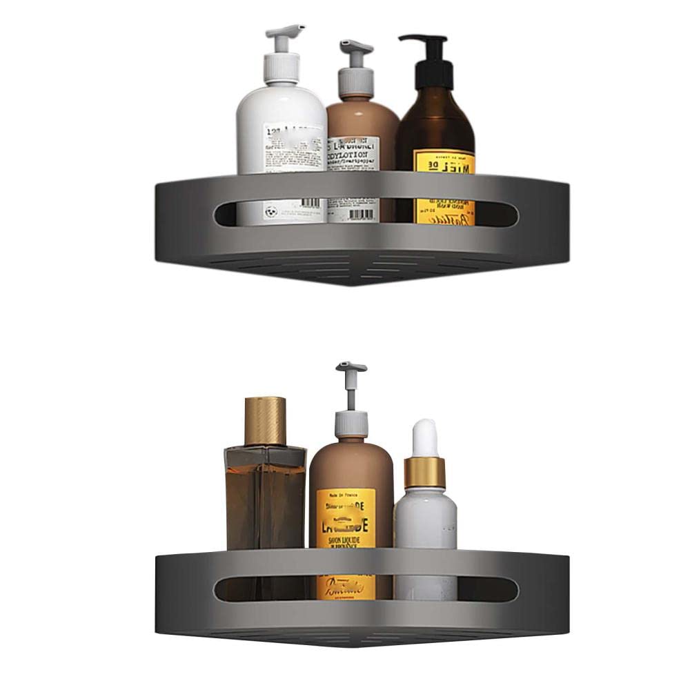 Toallero estante de baño, estantes flotantes, estante cuadrado de esquina de baño, jabonera, champú, organizador escurridor montado en la pared, estante de cocina/oro rosa de dos niveles