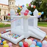 Aevumgz White Bounce House, Indoor and Outdoor Bouncy Castle, Inflatable Bounce House with Ball Pit & Slide, Bounce House for Kids Ages 3-6, Great for Birthday Parties, Outdoor Play, Backyard Gifts