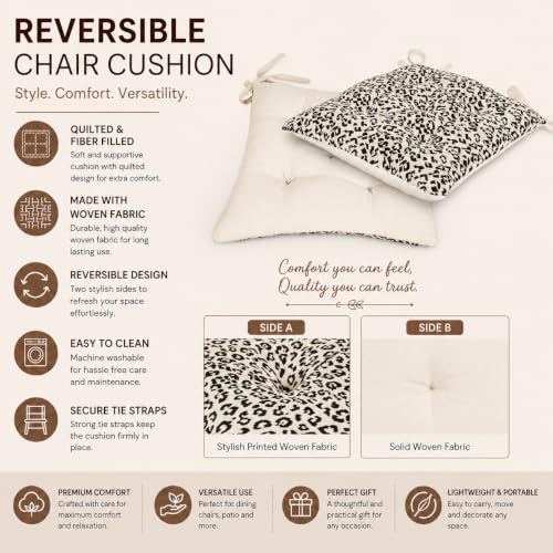 Image of Pack of 2 Washable Reversible Woven White and Black Seat Cushions with Micro Fiber Filler & Ties, Size 16 x 16 Inches | 40 x 40 cm for Sitting, Pooja, Dining Table, Outdoor