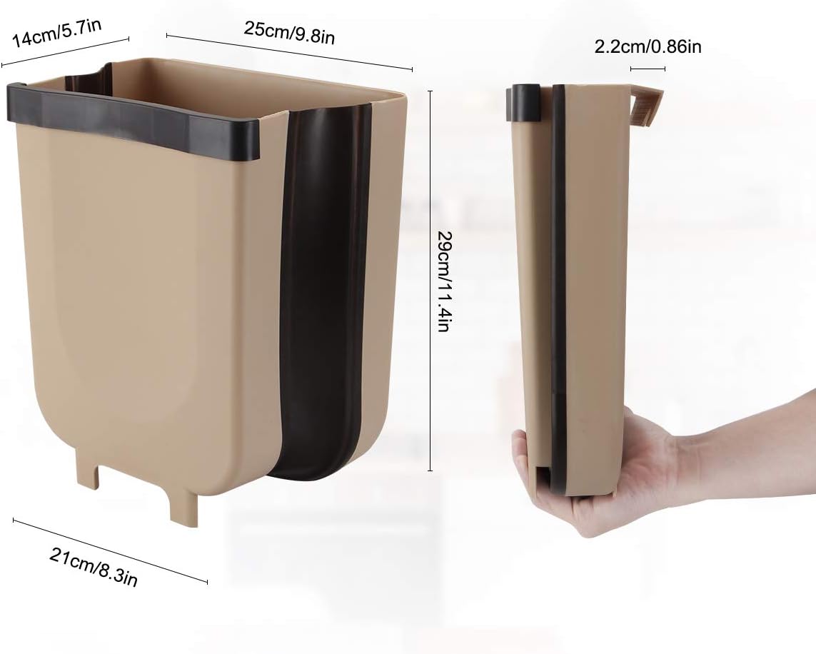 Hanging Trash Can Small Kitchen Waste Bin Cabinet Collapsible Mini Garbage Can for Home/Car/ Bathroom/ Office/ Bedroom/ Camping -2.4 Gallon