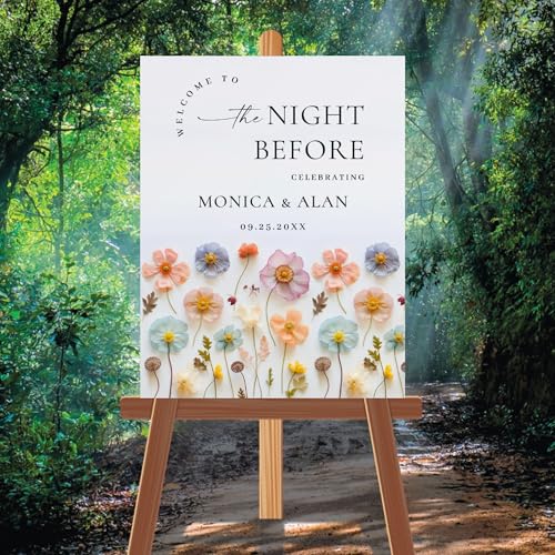 Elegant Pink Boho Flowers Rehearsal Dinner Sign, Printable The Night