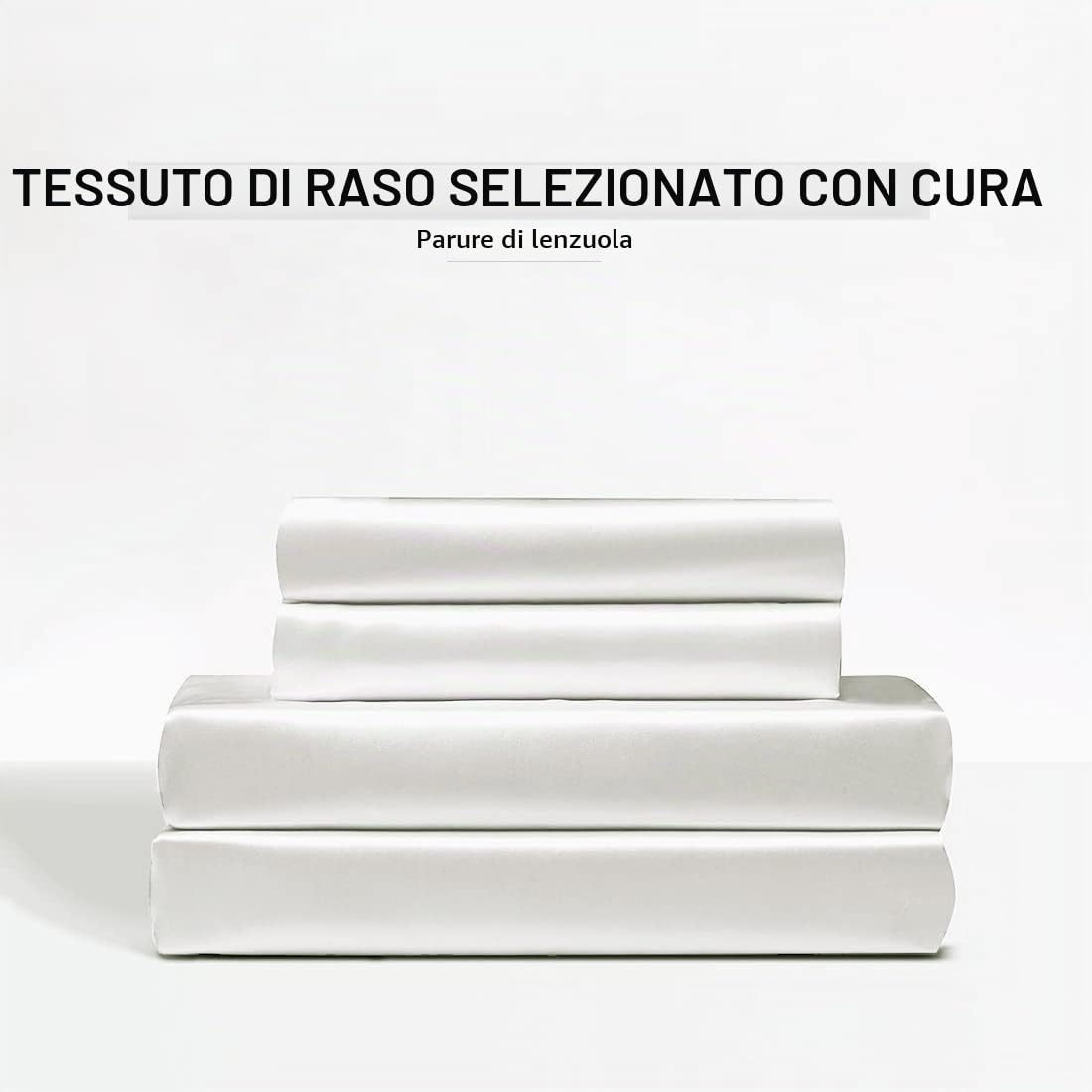 4 Pezzi Completo Lenzuola Raso Matrimoniale Set Tinta Unita Biancheria da Letto Satin 200x200+Angolo 36 cm con Lenzuolo Sopra, Lenzuola Sotto con Angoli, 2 Federa, Avorio