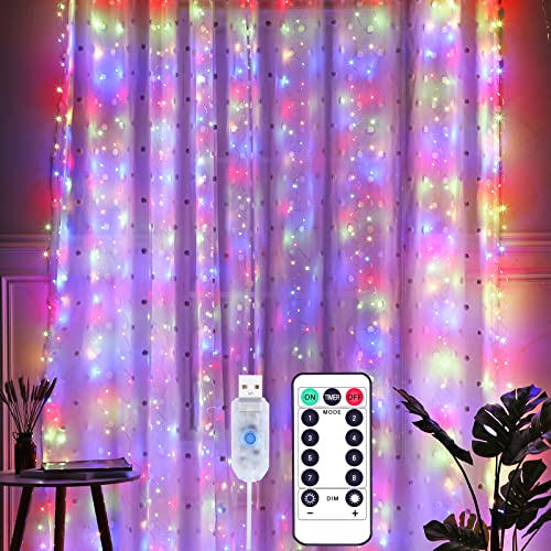 Yizhet Lichtervorhang 3x3m LED Lichterkette Vorhang LED Lichterkettenvorhang mit 8 Modi, IP65...