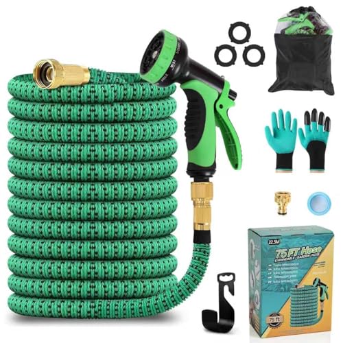 Tuyau d'Arrosage Extensible 30M avec Enrouleur Automatique, Tuyau Jardin Professionnel Retractable 10 Modes, TPE 2500D Renforcé, Raccord Métal Antifuite,...