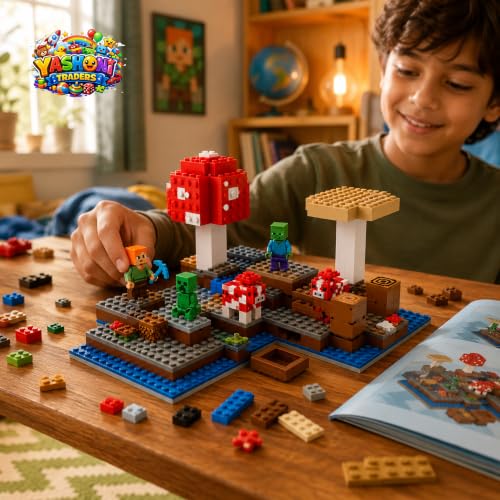 Image of Yashoni Building Blocks Toy Set for Kids | DIY STEM Construction Bricks with Mini Figures, Creative Models & Educational Play Set| Blocks Game (252, The Mushroom Island)