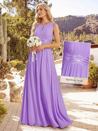 Image of Ever-Pretty Women's Chiffon Sleeveles Summer Formal Wedding Guest Dresses Ruched A Line Hollow Out Crew Neck Bridesmaid Dress