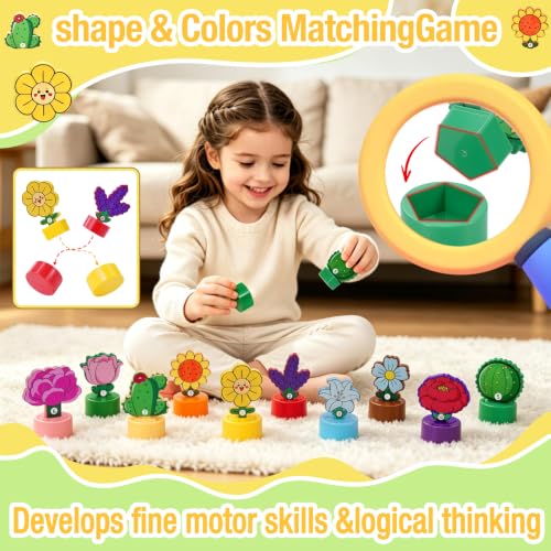 Image of TSYAN Montessori STEM Toys Gift for Toddlers, Bloomy Flora Shape Color Number Sorting Matching Game, Educational Fine Motor Skills Learning Flower Blocks with Storage Tube for Boys Girls 2-4 Year Old