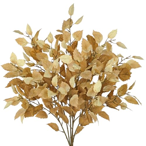 Artificial Fall Birch Leaves Stem - 6 Pcs Faux Autumn