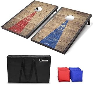 GoSports Classic Cornhole Set with Rustic Wood Finish | Includes 8 Bags, Carry