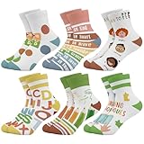 Queenshin Education Socks Boys Girls Cute Funny Cartoon Novelty Ankle Fashion Socks Kids 6 Pairs 5-8Y Birthday Gift