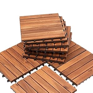 Randaco Houten tegels, terrastegels van acaciahout, 30 x 30 cm, 55-delige tegelset, 5 m² balkontegels met drainage voor buiten, tuin, terras en tuintegels