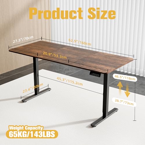 Image of ERGOMAKER 63 inch Electric Standing Desk, Adjustable Height, Sit Stand Up Desk for Home Office & Computer Workstations, Memory Controller, Rustic Brown
