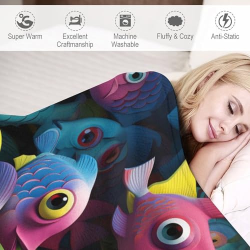 Couverture de lit flannel douce jeté de canapé chaud couverture plaid poisson - 4