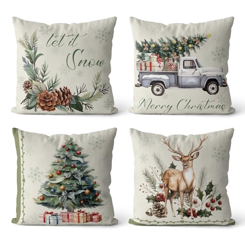 Weihnachten Kissenbezug 45x45 cm- 4er Set Kissenbezüge mit...