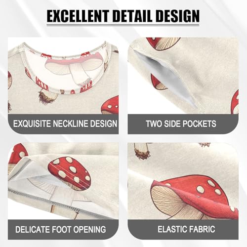 ALAZA Mushroom Red Cartoon Stylish Pajamas Set Short Sleeve Cotton Sleepwear Summer Pjs 2 Piece 5-14Y4