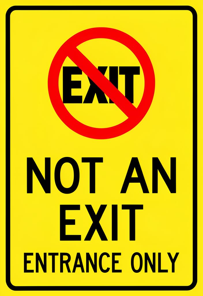 peiyeety Not An Exit Entrance Only Tin Sign 12x8 Inch, Yellow Metal Warning Sign with Red Prohibition Symbol, Funny Novelty Wall Decor for Home, Office, Garage, Shop, Entry Door Gift