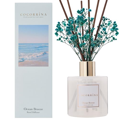 Image of COCORRINA Reed Diffuser - Ocean Breeze Scented Diffuser with 8 Sticks Home Fragrance Reed Diffuser for Bathroom Shelf Decor