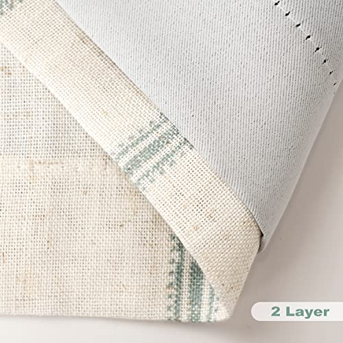 Driftaway Farmhouse Linen Blend Blackout Tie Up Curtain For Kitchen Vertical Striped Printed Tie Up Shade For Bedroom Adjustable Balloon Rod Pocket 45 Inch By 63 Inch Green #TOP3