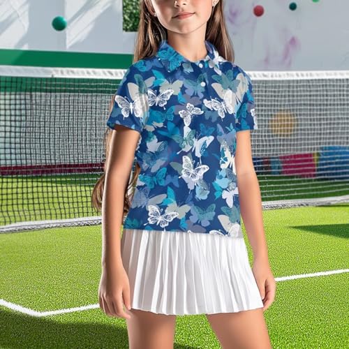 Girls' School Uniform, Short Sleeve Polo Shirt, Button Closure Golf Shirt for Tennis, Running, Riding3
