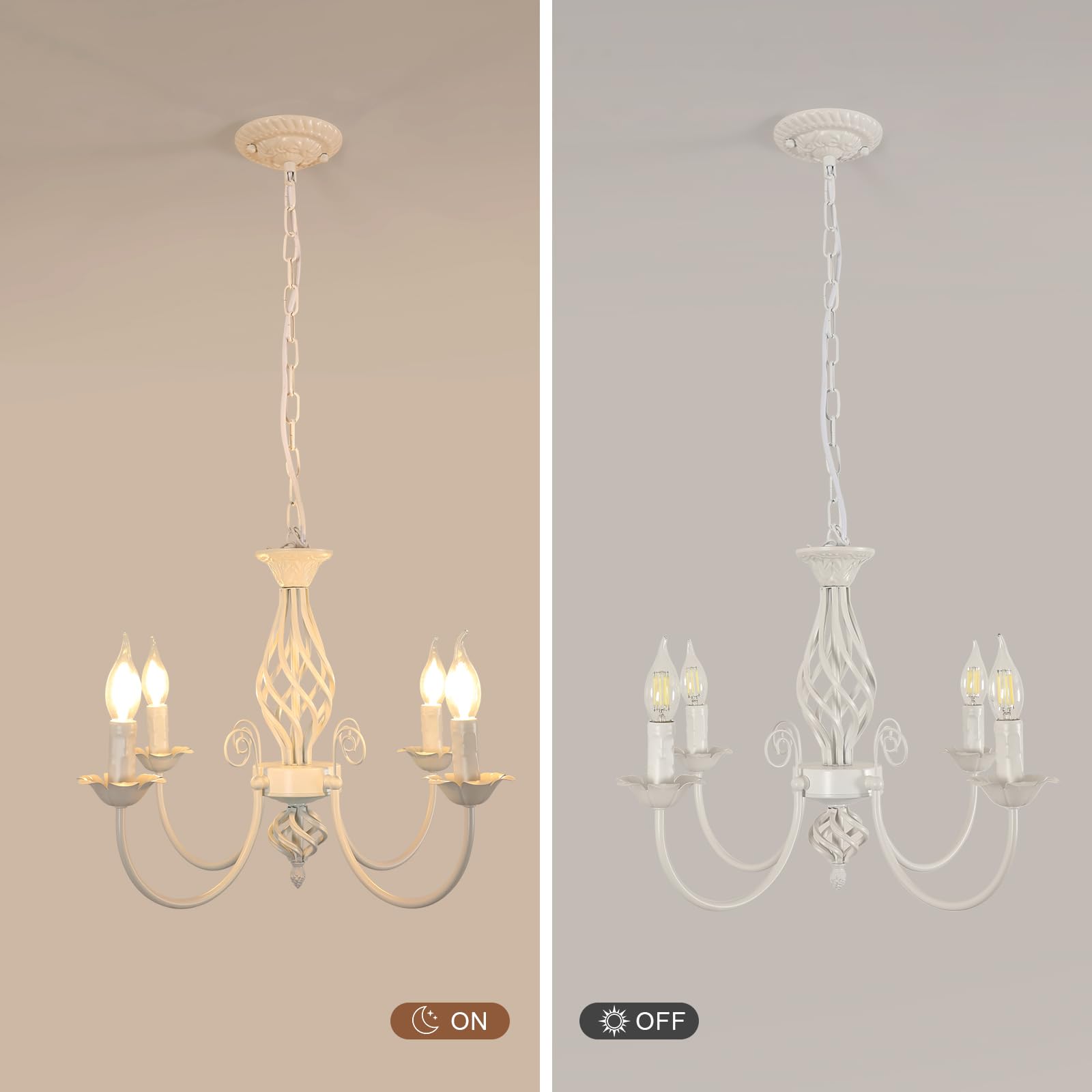 Comely Lampara araña Ajustable Candelabro, Blanco 4 Luces E14 | Lampara Colgante Techo Vintage para Cocina, Comedor, Sala de Estar