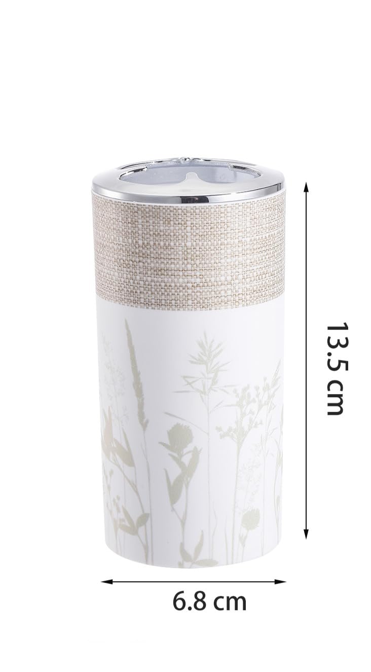 BM Set di Accessori da Bagno in Bambù e Plastica, Set Accessori Bagno Completo 5 Pezzi, Dispenser, Portaspazzolino, Bicchiere, Portasaponetta, Portascopino