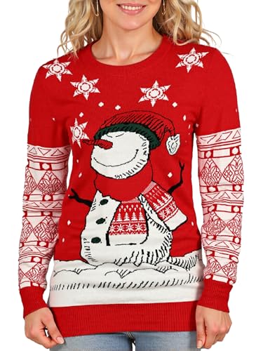 Maxure Christmas Sweaters for Women Pullover Knitted Funny Sweater Womens Winter Festive Christmas Outfits Holiday Cute Ladies Families Plus Size Top Shirt Clothes for Party Snowman Red L