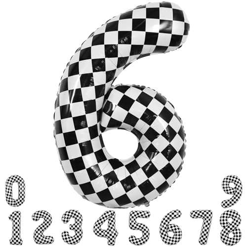 Image of TONIFUL 40 Inch Large Checkered Number 6 Balloon 6th Birthday Decorations