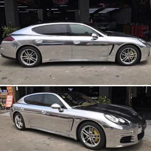 Image of LZLRUN 1FT x 5FT Chrome Mirror Vinyl Wrap Adhesive Car Sticker Decal Film (Silver, 1FT x 5FT)
