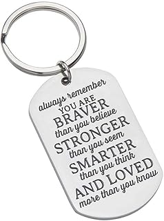 Inspirational Graduation Back to School Keychain for Class 2022 Gift for Women Men Teen Girls Boys Him Her Friends -Always Remember You Are Braver Than You Believe Stronger Than-Birthday For Men Teens, Silver, Small