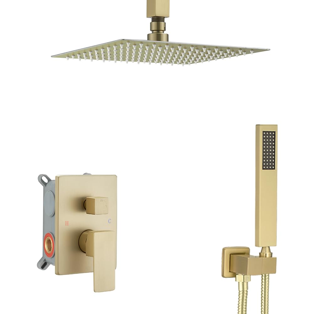 Système de douche encastré doré brossé de 25,4 cm pommeau de douche plafond salle de bain moderne