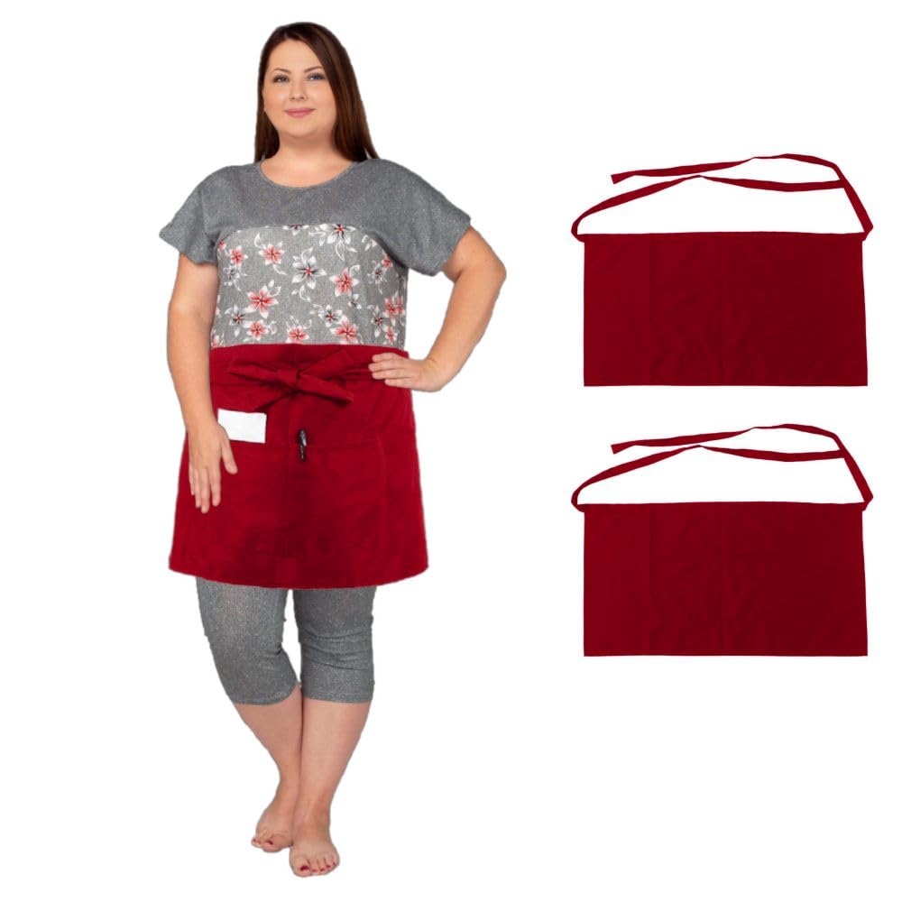 King Mills Unisex Waist/half Bistro Server Aprons With Pockets.plus Size Apron Xl Xxl Or Waist W40+,extra Large And Long Also Fits Big And Tall Men. Chef Or Waiter/waitress Apron.RD 2PK