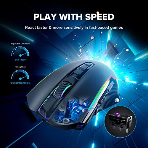 Redragon Gaming Mouse, Wireless Mouse Gaming with 8000 DPI, PC Gaming Mice with Fire Button, RGB Backlit Programmable Ergonomic Mouse Gamer, Rechargeable, 70Hrs for Windows, Mac Gamer, Black - 1