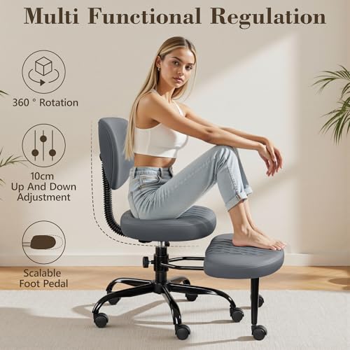 Ergonomic Cross Legged Office Chair with Wheels - Adjustable Height for Meditation, ADHD Desk & Yoga - Wide Criss Cross Design with Lumbar Support, Kneeling Chair - Dark Gray