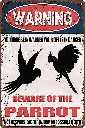 �u���L�Ŕ� �x�� Beware Of The Parrot �|�X�^�[ �r���e�[�W �Ǒ��� �z�[���K�[�f�� �j�� ���A �� �T�C�� 14x20cm