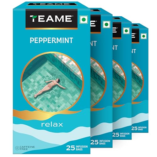 Image of TE-A-ME Peppermint Tea Bags, 100 Pieces (4 Boxes x 25 Tea Bags = 100 Tea Bags) | Soothing Herbal Tea Blend | 100% Natural Ingredients - Peppermint Tea Leaves and Licorice Roots | Caffeine-Free Herbal Infusion