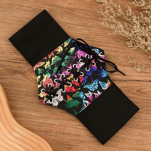 Womens Elastic Waist Belts Wide Elastic Lace Up Pirate Corset for Dress Colorful Butterfly Renaissance Waist Cinch Belt for Costume4